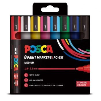 Posca 5M Medium Paint Markers Assorted Colours Pack 8 - Fusion Office UK