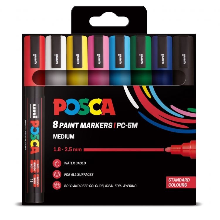 Posca 5M Medium Paint Markers Assorted Colours Pack 8 - Fusion Office UK