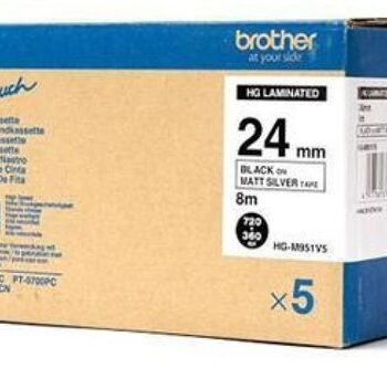 Brother HE-M951V5 Black On Matte Silver Labelling Tape 24mm x 8m (Pack 5)