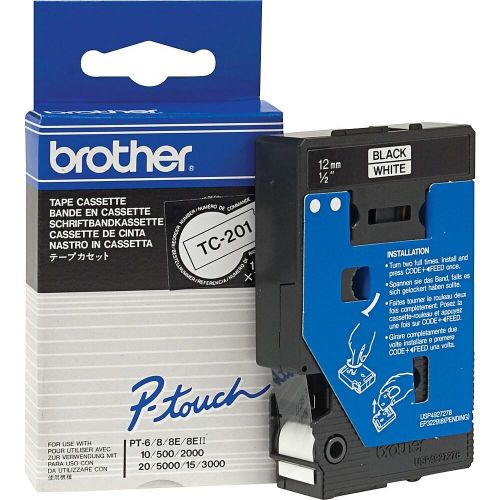 Brother TC-201 Black On White PTouch Ribbon 12mm x 7.7m TC201