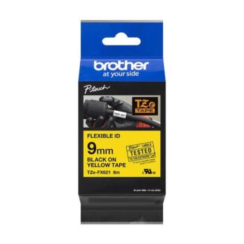 Brother TZE-FX621 P-Touch Black On Yellow FlexibleID Label Tape 9mm x 8m TZEFX621