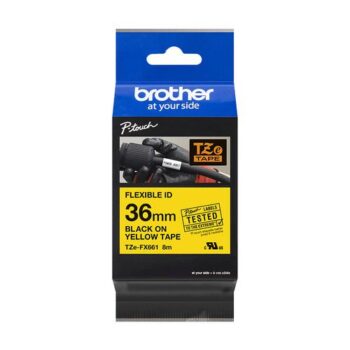 Brother TZE-FX661 P-Touch Black On Yellow FlexibleID Label Tape 36mm x 8m TZEFX661