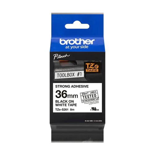 Brother TZE-S261 P-Touch Black On White Strong Label Tape 36mm x 8m TZES261