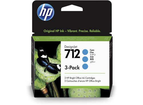 HP 712 3 Pack Cyan DesignJet Ink Cartridges 29ml 3ED77A