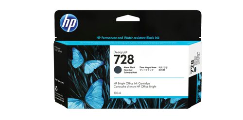 HP 728 Matte Black DesignJet Ink Cartridge 130ml 3WX25A