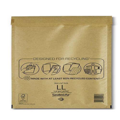 Sealed Air Mail Lite Bubble Envelopes LL Gold Int 230x330mm Box 50