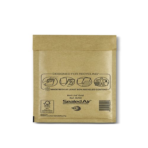 Sealed Air Mail Lite Mailers B/00 Gold Int 120mmx210mm Box 100