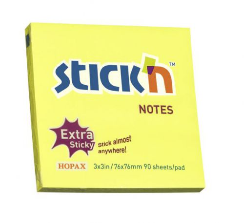 Buy Extra Sticky Notes in vibrant yellow measuring 3x3 inches with 90 sheets per pad. This pack of 12 is perfect for organising your thoughts and reminders.