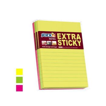 Extra Sticky Notes 6x4 Neon Ruled 90 Sheets - Pack 3