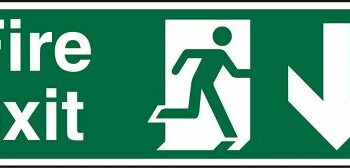 Fire Exit Sign Man and Arrow Down 450x150mm Self-adhesive Vinyl SP124SAV