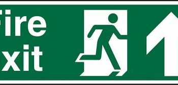 Fire Exit Sign Man and Arrow Straight Up 450x150mm Self-adhesive Vinyl SP129SAV