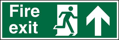 Fire Exit Sign Man and Arrow Straight Up 450x150mm Self-adhesive Vinyl SP129SAV