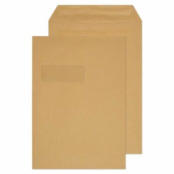 Pocket Envelopes C4 90gsm Manilla Window Self Seal - Pack 250