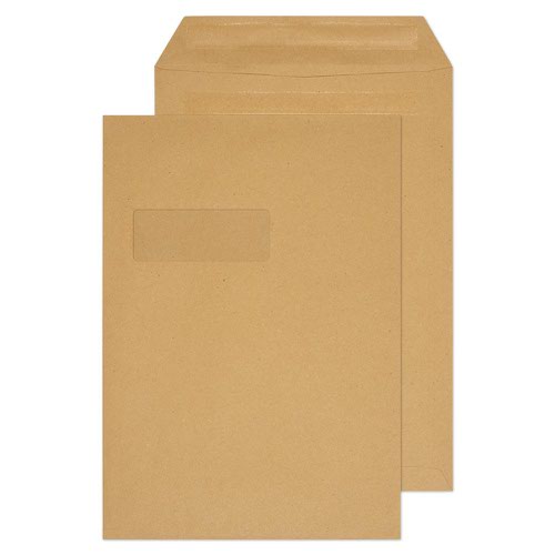 Pocket Envelopes C4 90gsm Manilla Window Self Seal - Pack 250