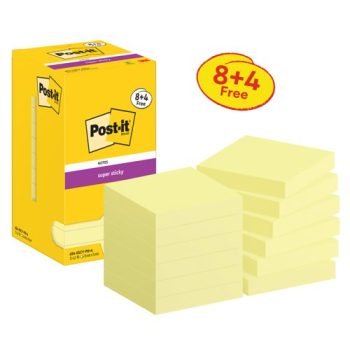 3M Post-it Super Sticky Notes 76x76mm Canary Yellow Promo 7100290174 - Pack 8+4