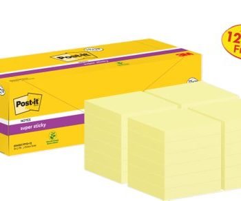 3M Post-it Super Sticky Notes Value 76x76mm Canary Yellow 7100290162 - Pack12+12