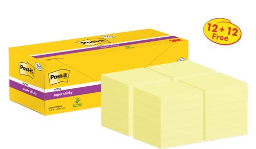 3M Post-it Super Sticky Notes Value 76x76mm Canary Yellow 7100290162 - Pack12+12
