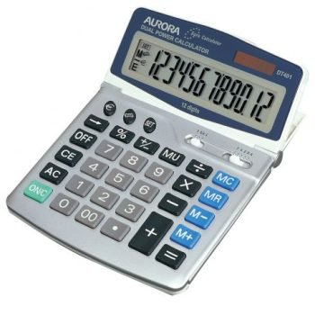 Aurora DT401 Large 12 Digit Desk Calculator with Adjustable Display Silver