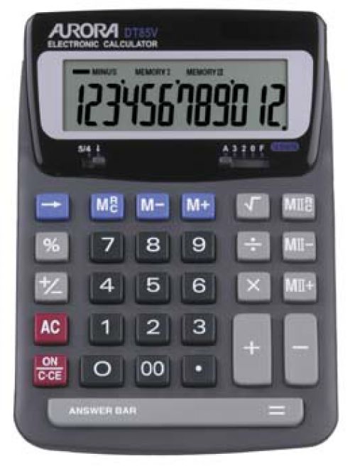 Aurora DT85V Heavy Duty 12 Digit Desktop Calculator Grey