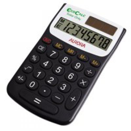 Aurora EC101 EcoCalc 8 Digit Pocket Calculator Recycled Plastic Black