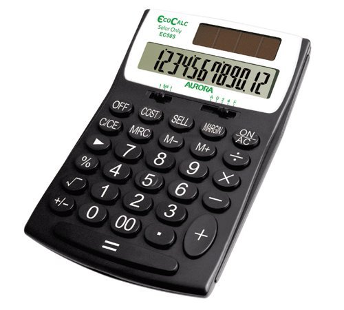 Aurora EC505 EcoCalc 12 Digit Desktop Calculator Recycled Plastic Black