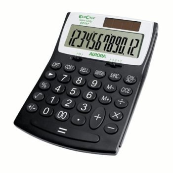 Aurora EC707 EcoCalc 12 Digit Desktop Calculator Recycled Plastic Black