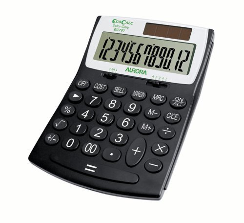 Aurora EC707 EcoCalc 12 Digit Desktop Calculator Recycled Plastic Black
