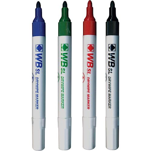 Drywipe Whiteboard Slim Markers Assorted Bullet 2mm Tip (WBSL) 8710WT4 - Pack 4