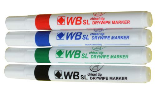 Drywipe Whiteboard Slim Markers Assorted Chisel Tip (WBSL) 8720WT4 - Pack 4