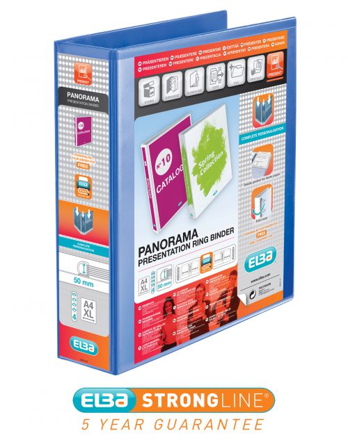 Elba Panorama Presentation Ring Binders 50mm A4+ 4 D-Ring Blue 400008431 - Pack 4