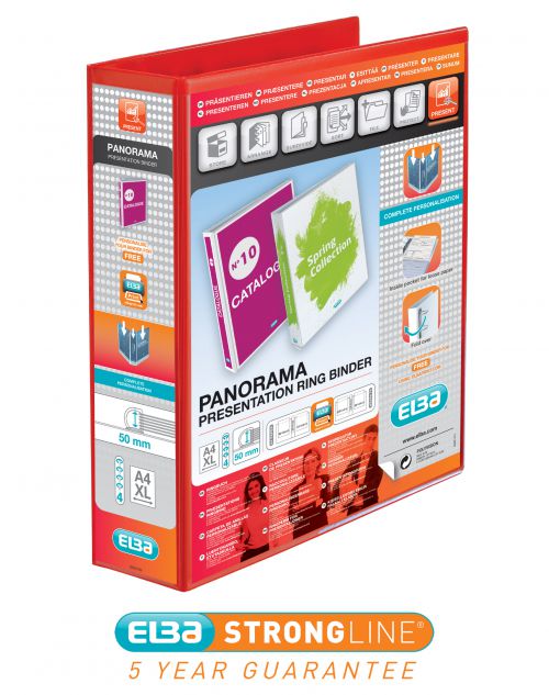 Elba Panorama Presentation Ring Binders 50mm A4+ 4 D-Ring Red 400008432 - Pack 4