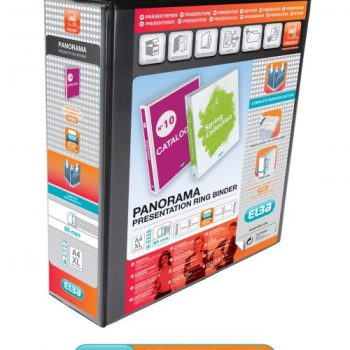 Elba Panorama Presentation Ring Binders 65mm A4+ 4 D-Ring Black 400008442 - Pack 4