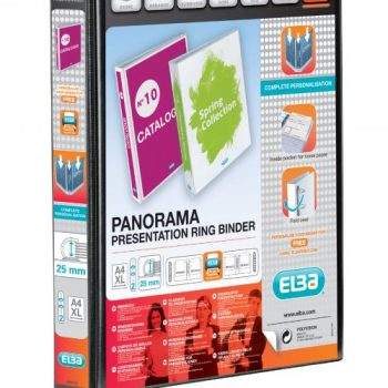 Elba Panorama Presentation Ring Binders A4+ 2 D-Ring Black 400008411 - Pack 6