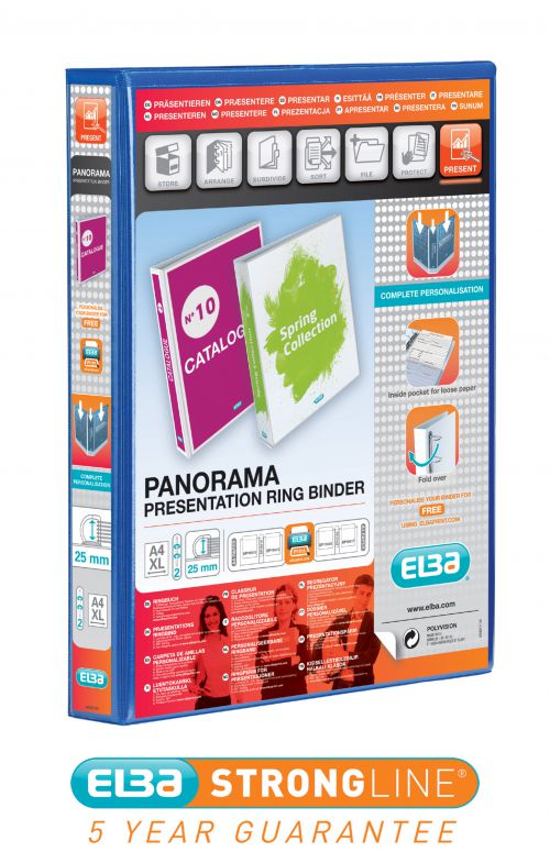 Elba Panorama Presentation Ring Binders A4+ 2 D-Ring Blue 400008412 - Pack 6