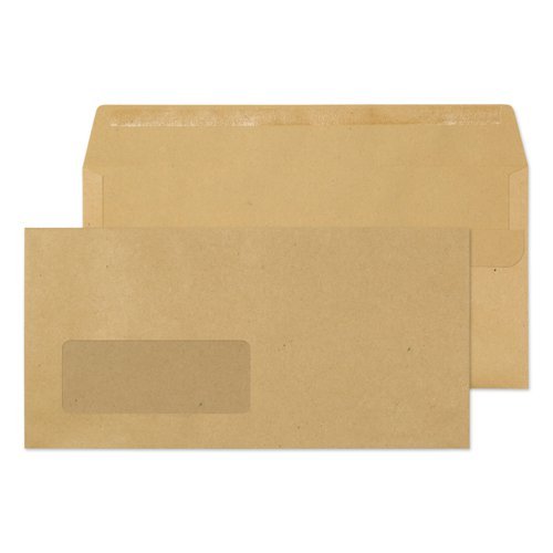 Envelopes DL Manilla Wallet Window Self Seal 80gsm 110x220mm Ref:11884 - Pack 1000