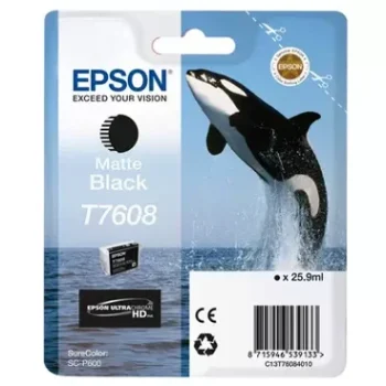 Epson T7608 Matte Black Inkjet Cartridge 25.9ml C13T76084N10 Killer Whale