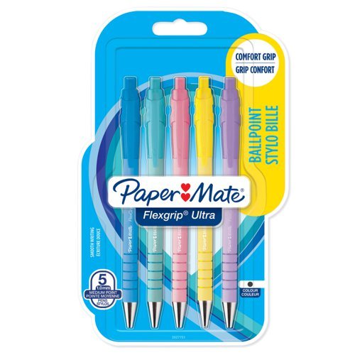 Paper Mate FlexGrip Ultra Pastel Ballpoint Pens Medium Black 2152934 - Pack 5