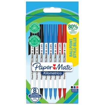 Paper Mate Kilometrico Ballpoint Pens Medium Assorted 2187680 - Pack 8