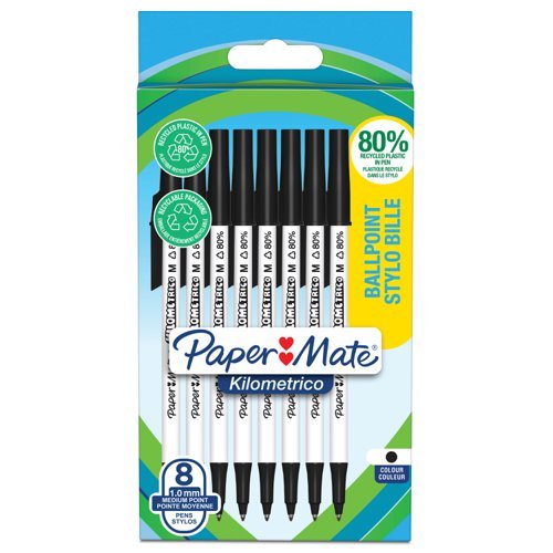 Paper Mate Kilometrico Ballpoint Pens Medium Black 2187678 - Pack 8