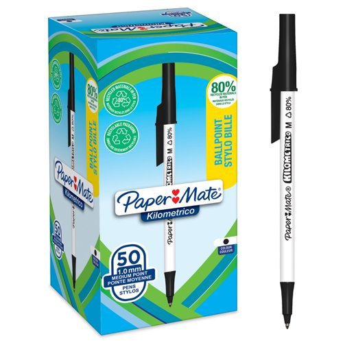 Paper Mate Kilometrico Ballpoint Pens Medium Black Bulk 2187701 - Pack 50