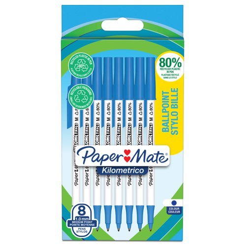 Paper Mate Kilometrico Ballpoint Pens Medium Blue 2187679 - Pack 8