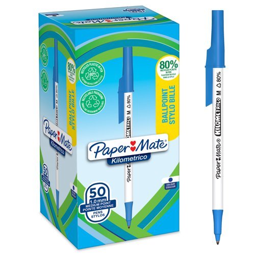 Paper Mate Kilometrico Ballpoint Pens Medium Blue Bilk 2187702 - Pack 50