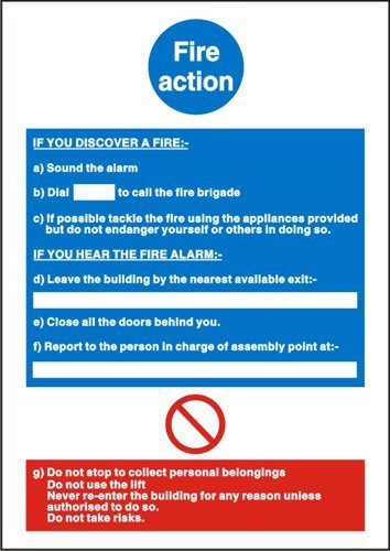 Fire Action Safety Sign 200x300mm | Fast Delivery