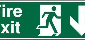 Safety Sign Fire Exit Man Running Right Arrow Down Semi-Rigid 450x150mm SP124SRP