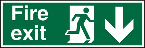 Safety Sign Fire Exit Man Running Right Arrow Down Semi-Rigid 450x150mm SP124SRP