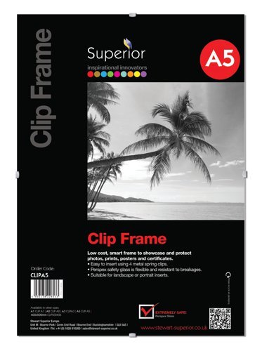 SECO A5 Perspex Safety Glass Clip Frame CLIPA5