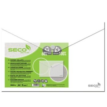 SECO ECO Biodegradable Popper Wallets A4 Clear 30085-CL - Pack 5