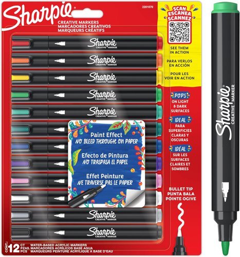 Sharpie Creative Marker Acrylic 12 Paint Markers Bullet Tip Assorted 2201070
