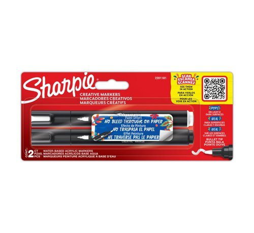 Sharpie Creative Marker Acrylic 2 Paint Markers Bullet Tip Black White 2201181