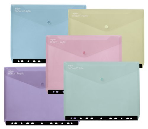 Snopake ReBorn A4 Polyfile Binder Popper Wallet Pastel 15916 - Pack 5